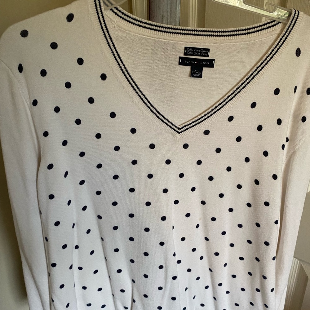 Tommy Hilger Cream & Navy Poka Dot Sweater size XXL